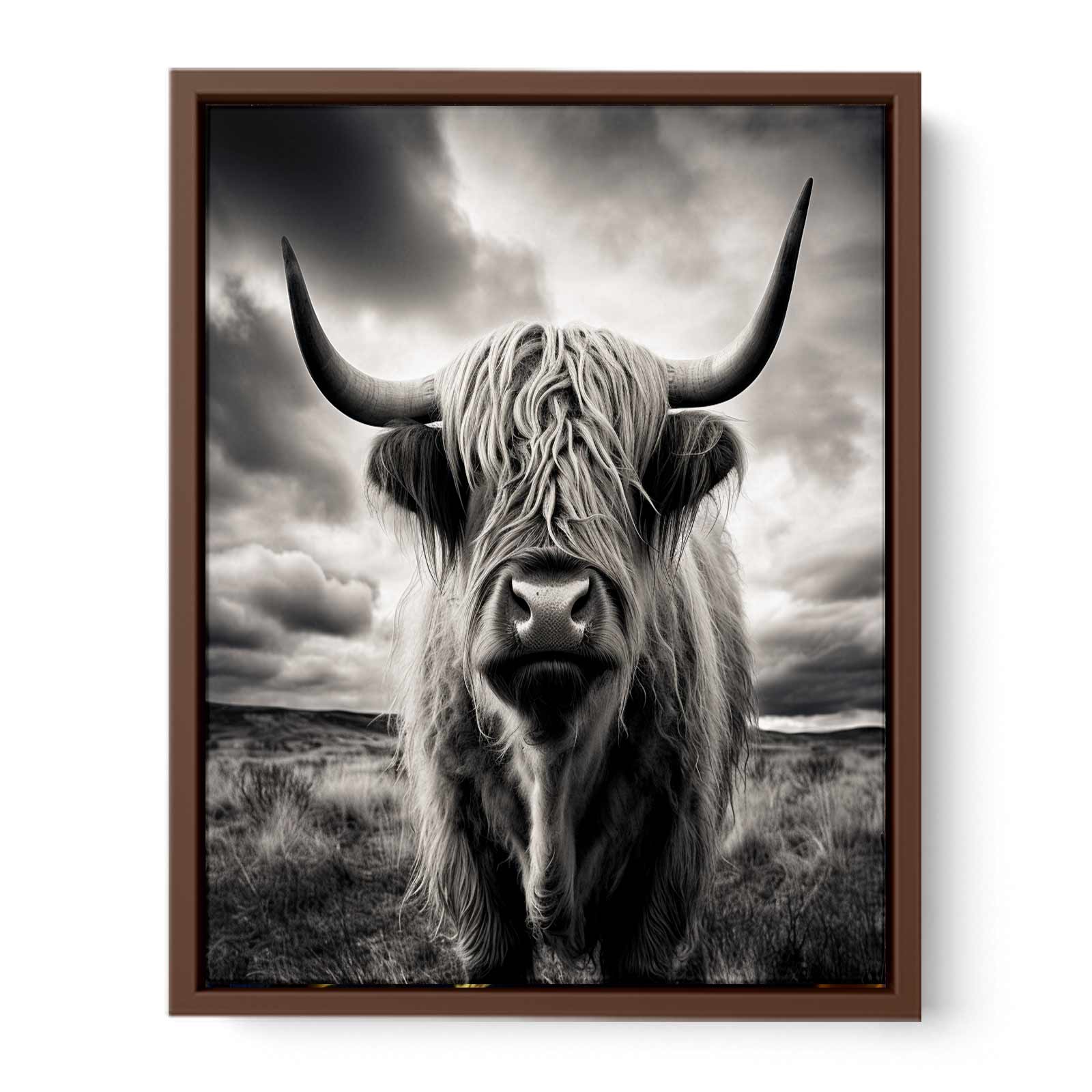 Highland Cow BW Canvas Art Print-6