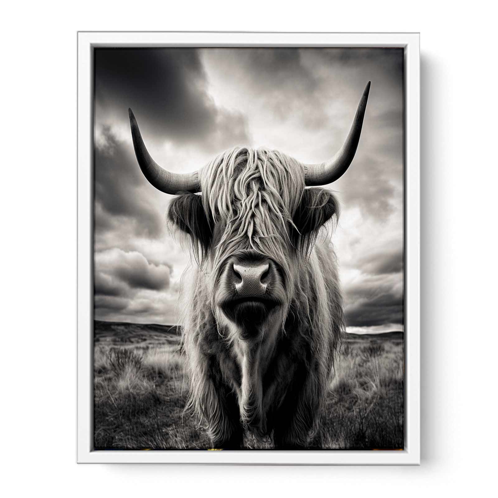 Highland Cow BW Canvas Art Print-5