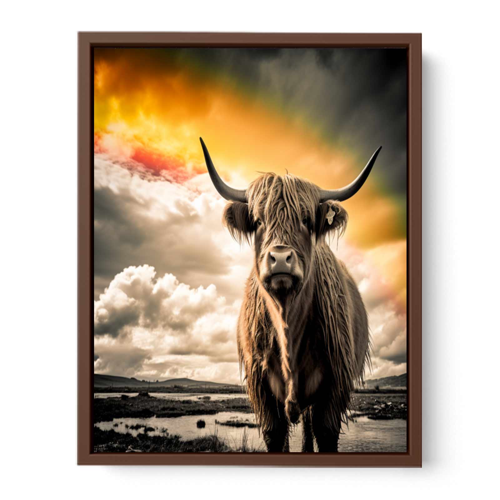 Highland Cow Painting Black & white Canvas Art Print-6