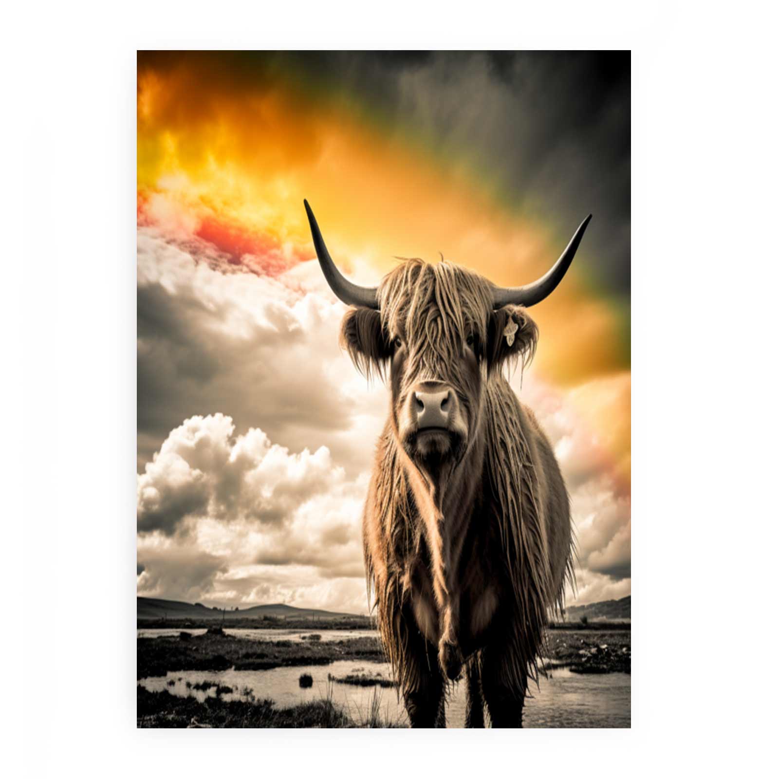 Highland Cow Painting Black & white Canvas Art Print-0