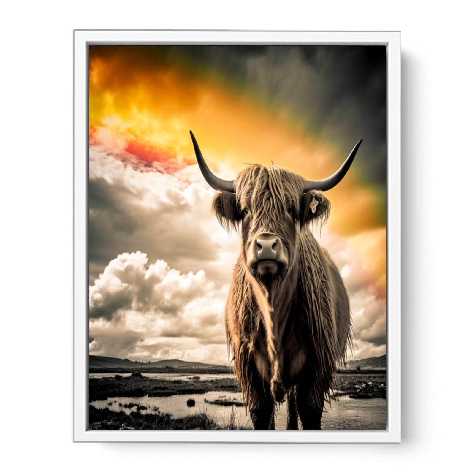 Highland Cow Painting Black & white Canvas Art Print-5