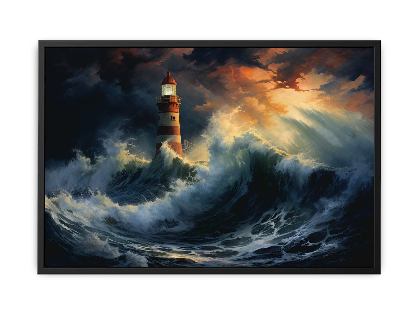 Lighthouse In Storm  Canvas Art Print-4