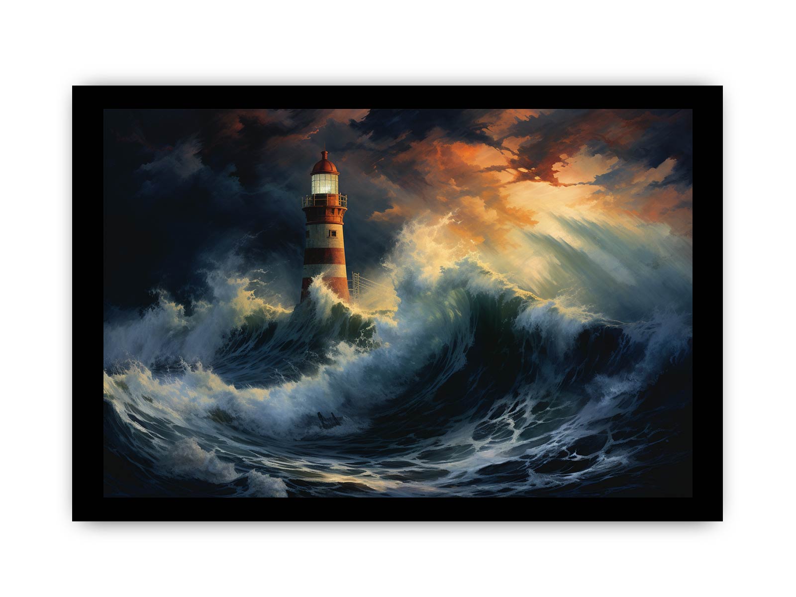 Lighthouse In Storm  Canvas Art Print-7