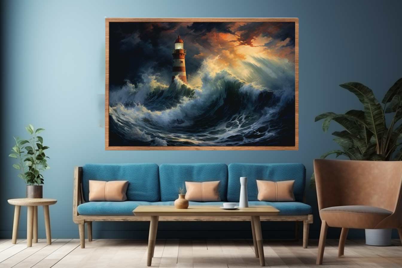 Lighthouse In Storm  Canvas Art Print-1