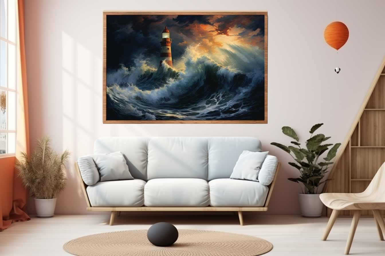 Lighthouse In Storm  Canvas Art Print-2