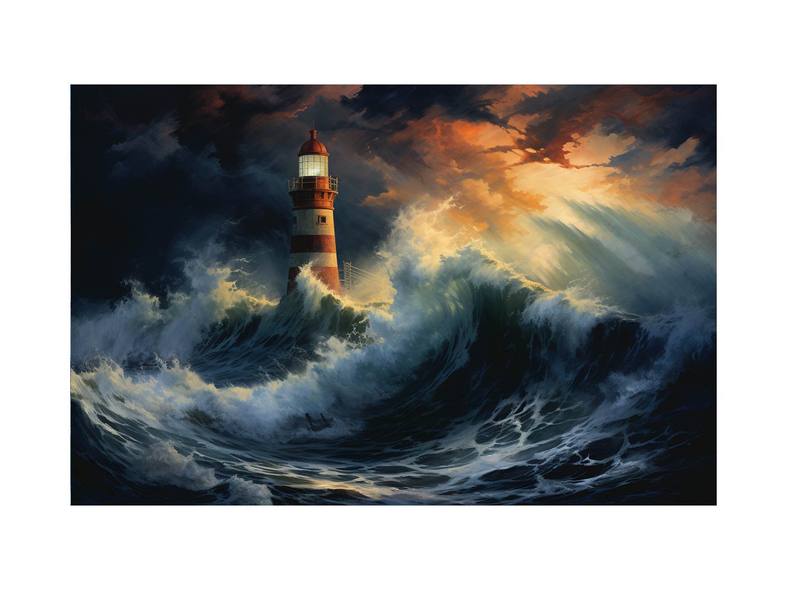 Lighthouse In Storm  Canvas Art Print-0