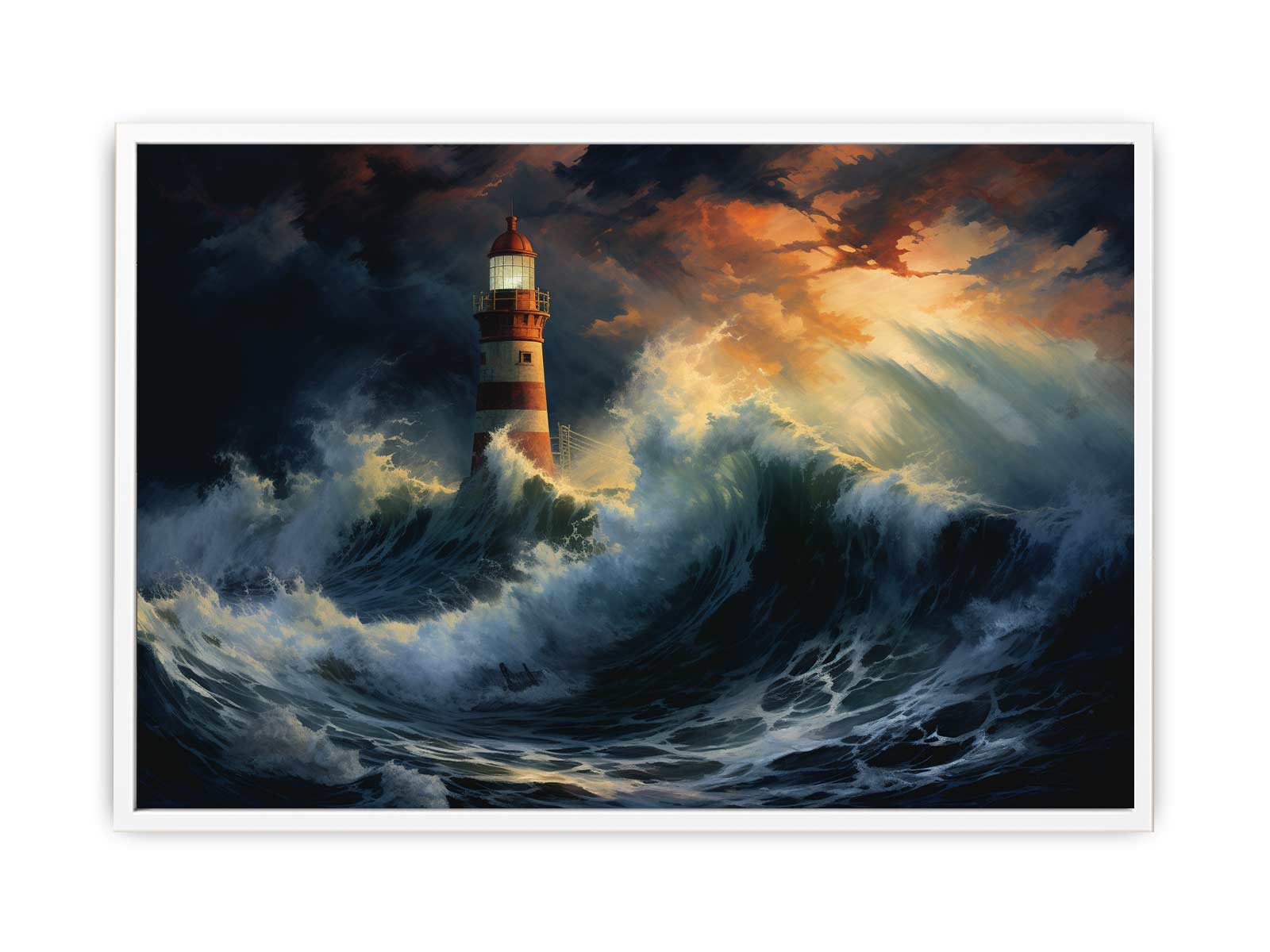 Lighthouse In Storm  Canvas Art Print-5