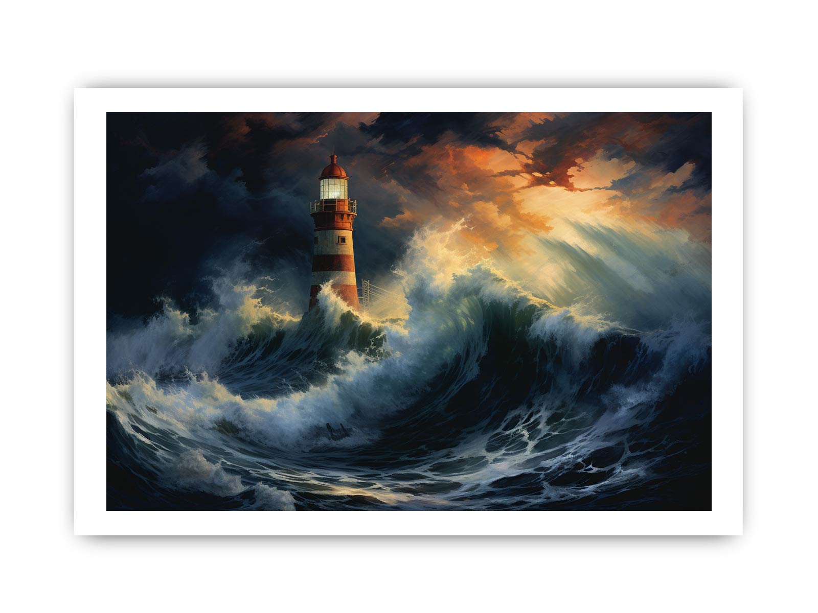 Lighthouse In Storm  Canvas Art Print-8