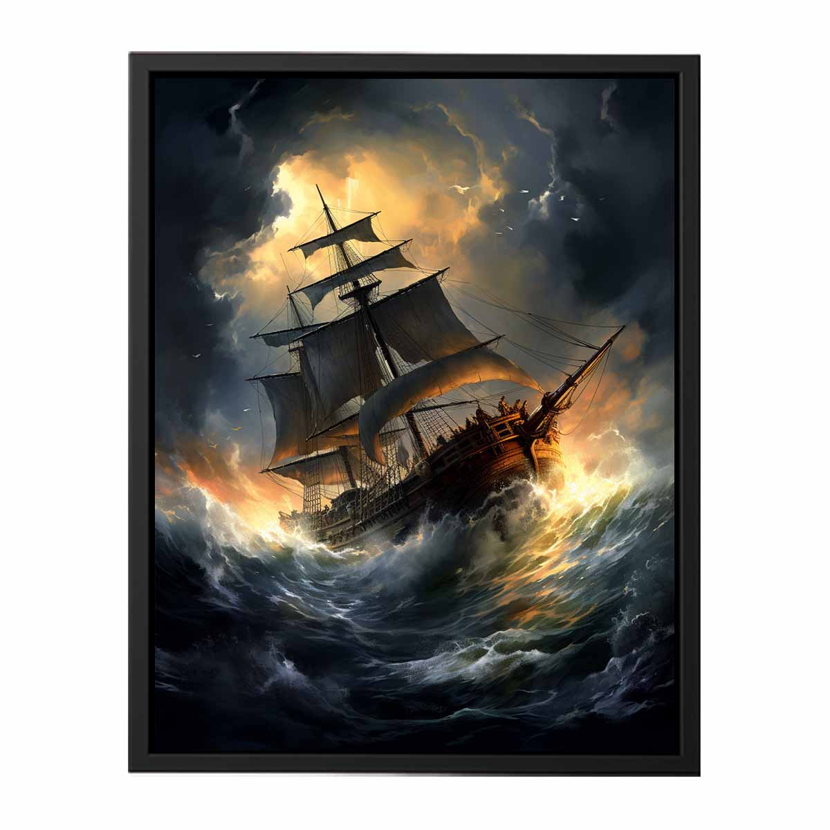 Ship In Storm  Canvas Painting Print-4