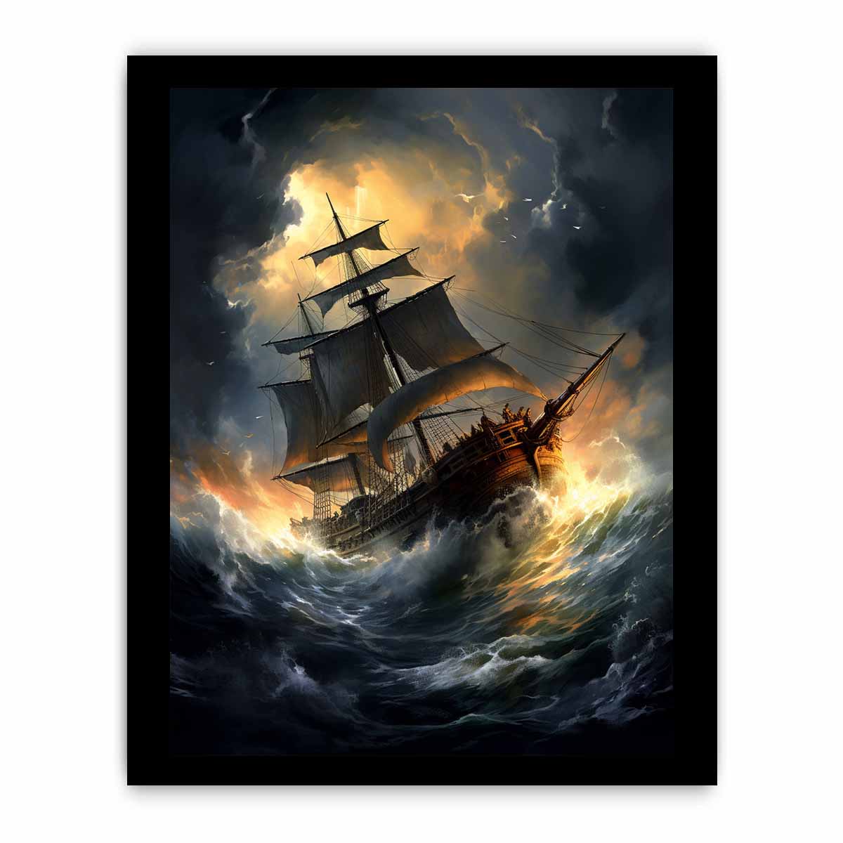 Ship In Storm  Canvas Painting Print-7