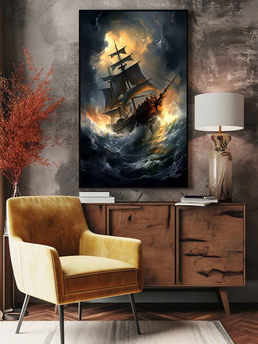 Ship In Storm  Canvas Painting Print-1