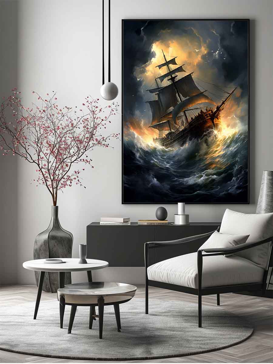 Ship In Storm  Canvas Painting Print-2