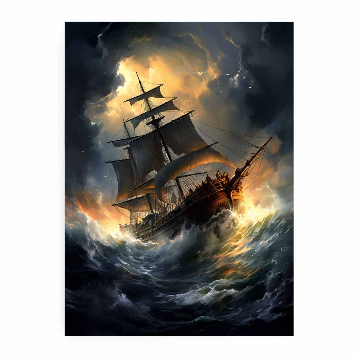 Ship In Storm  Canvas Painting Print-0