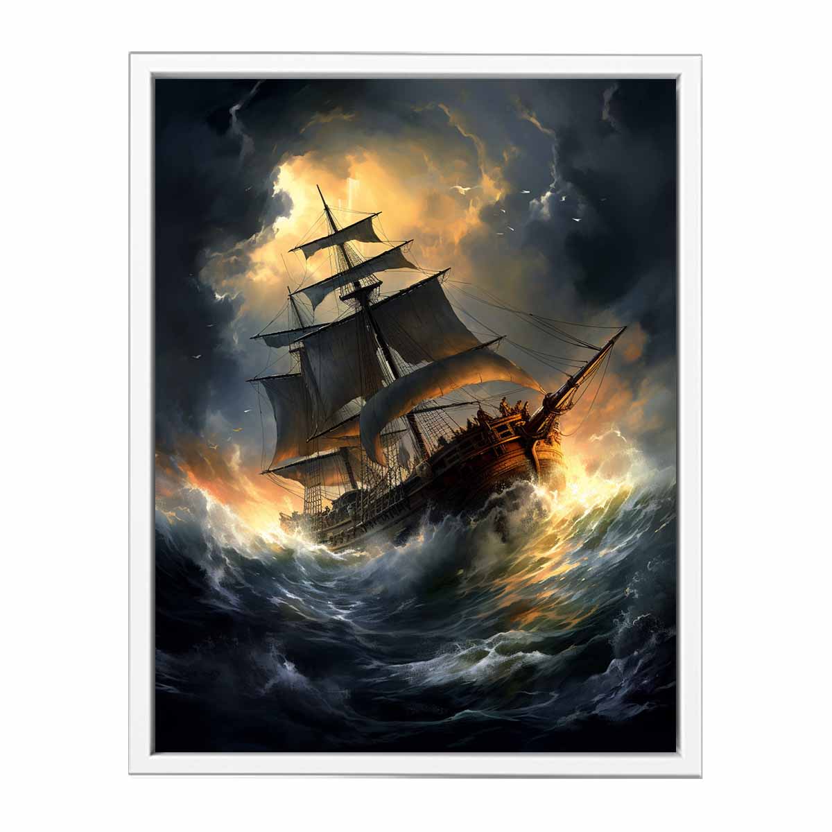 Ship In Storm  Canvas Painting Print-5