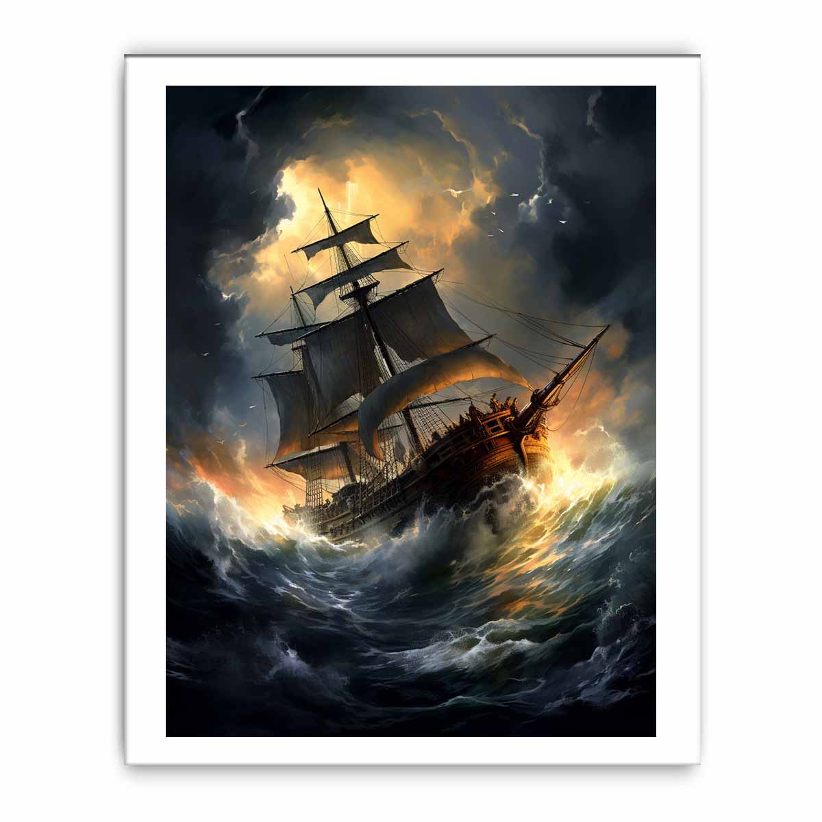 Ship In Storm  Canvas Painting Print-8