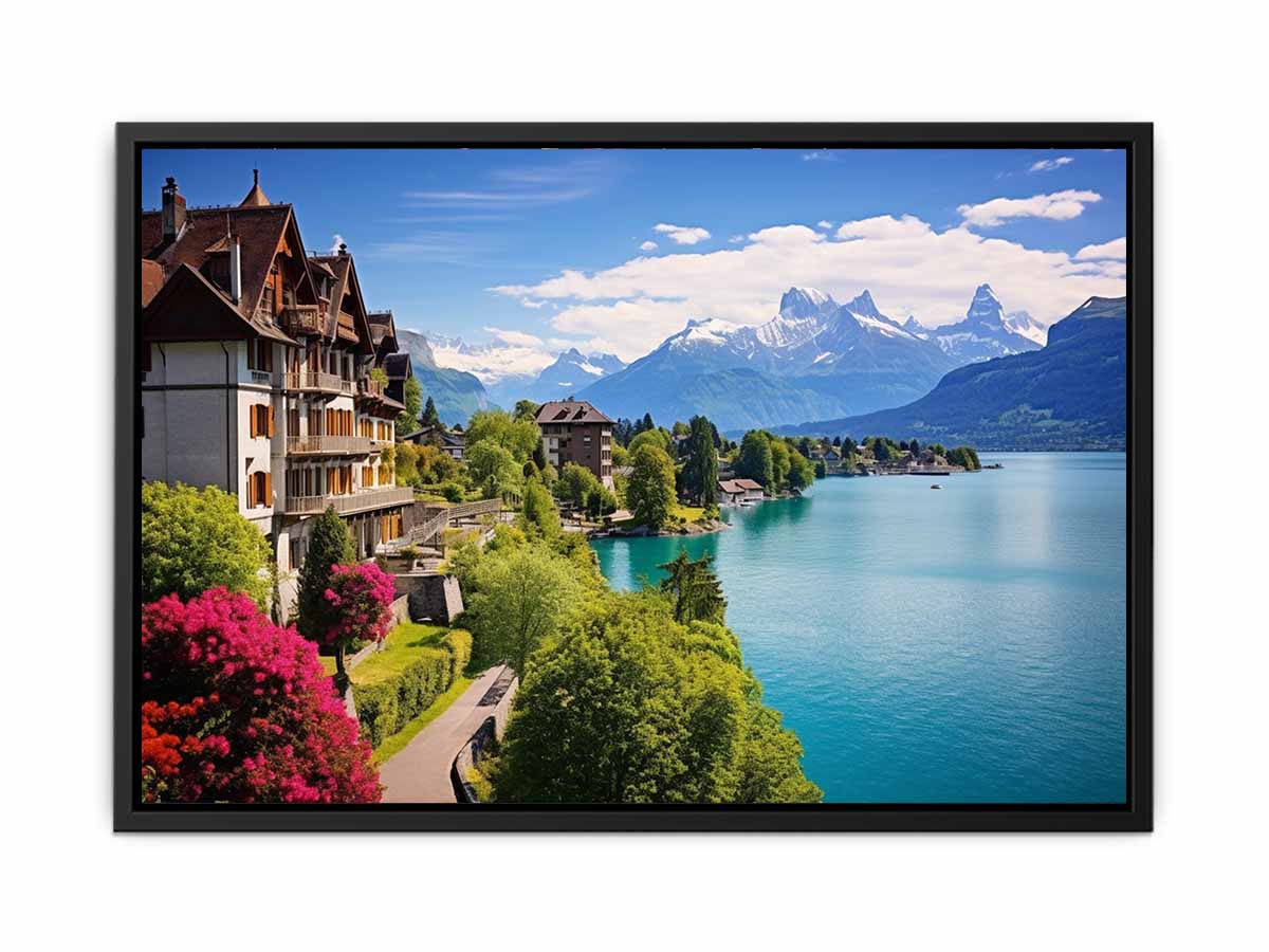 Swiss lake House  Canvas Art Print-4