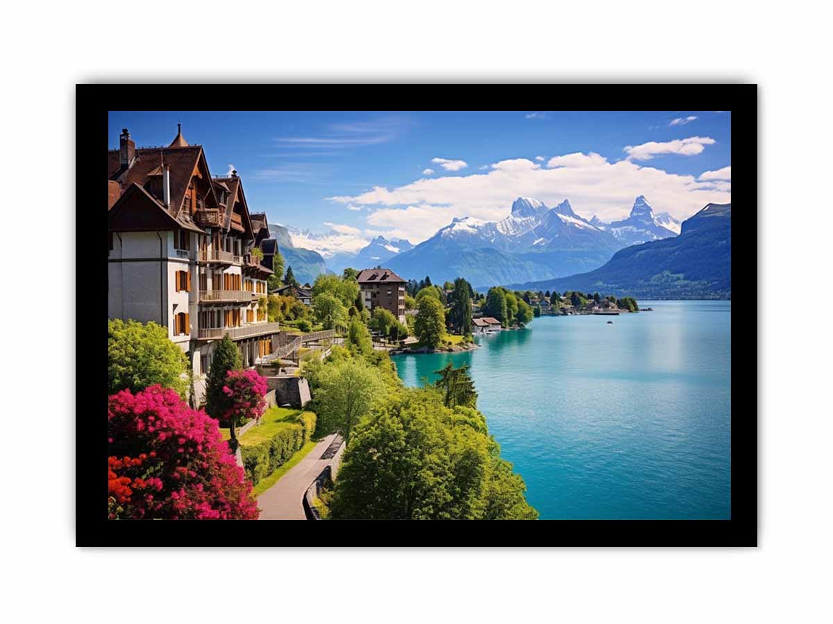Swiss lake House  Canvas Art Print-7