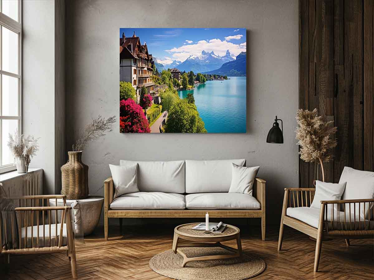Swiss lake House  Canvas Art Print-1