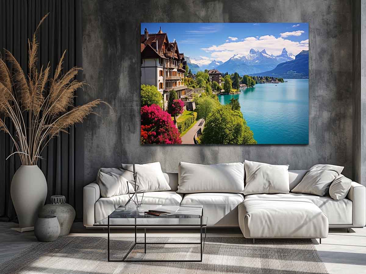 Swiss lake House  Canvas Art Print-2