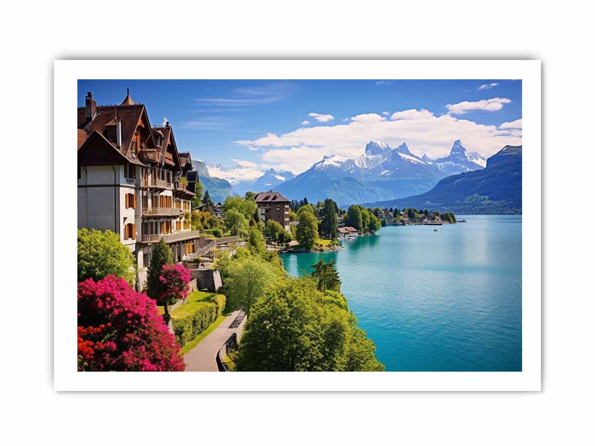 Swiss lake House  Canvas Art Print-8