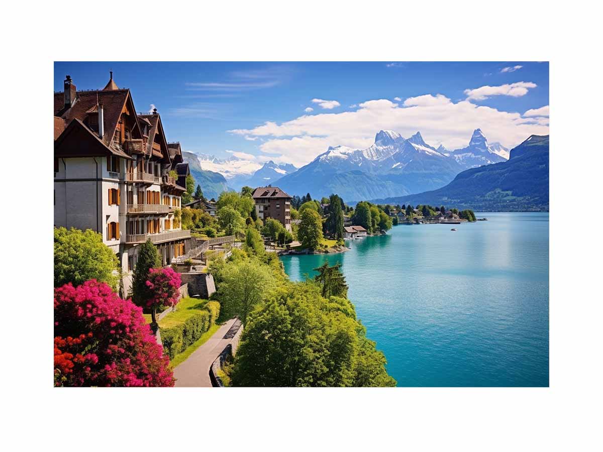 Swiss lake House  Canvas Art Print-0
