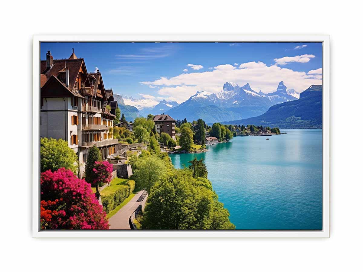 Swiss lake House  Canvas Art Print-5