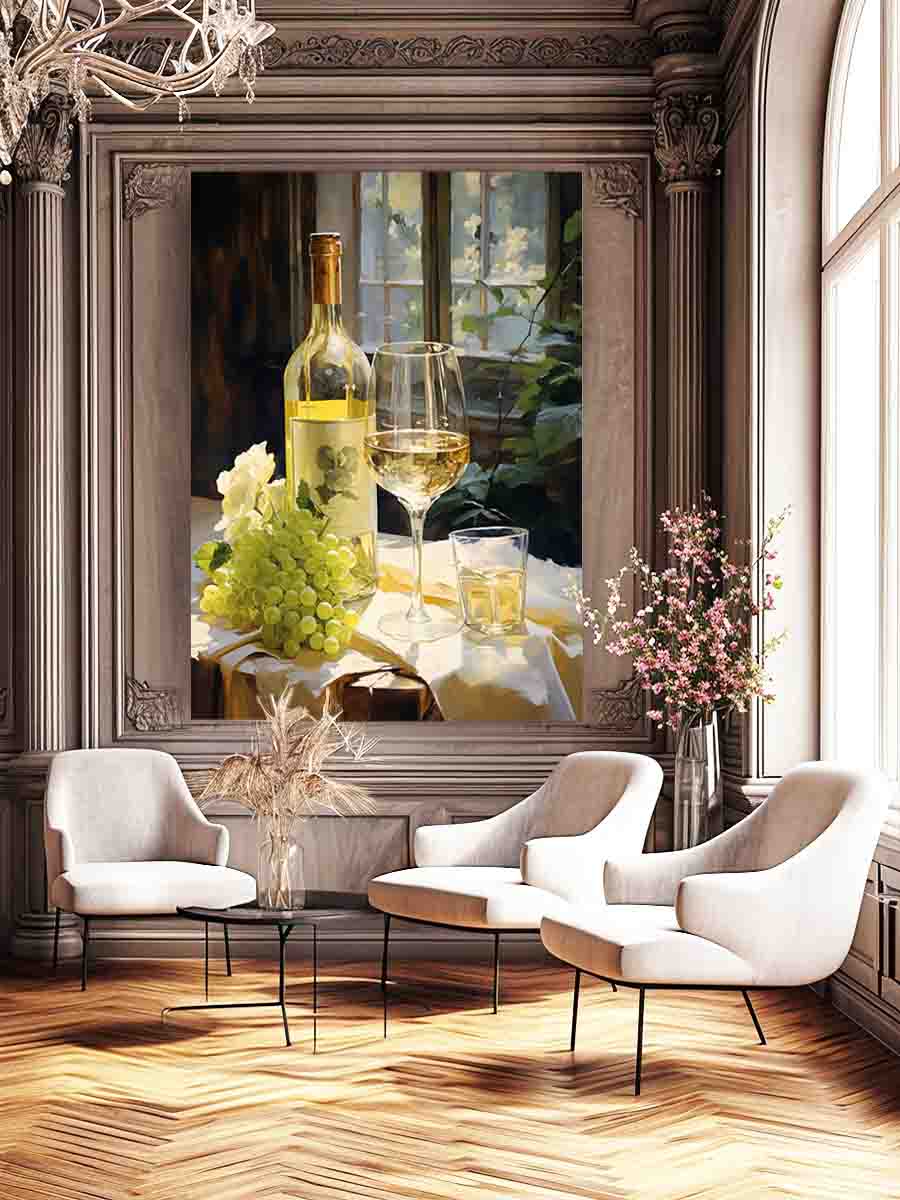 White Wine Art Canvas Art Print-1