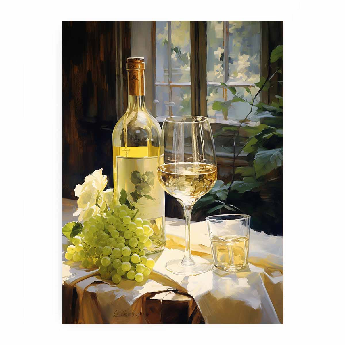 White Wine Art Canvas Art Print-0