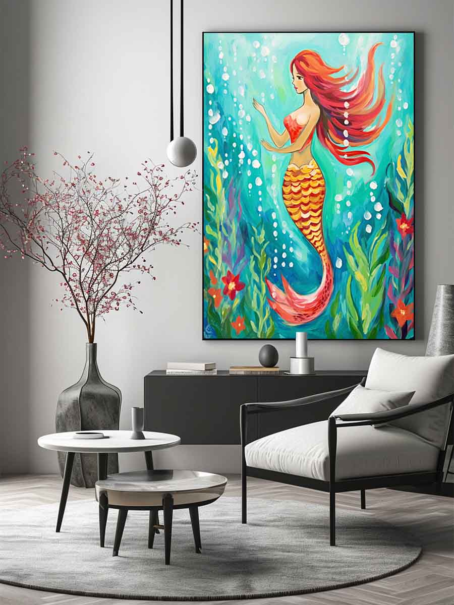 Underwater Mermaid  Canvas Painting  Print-1
