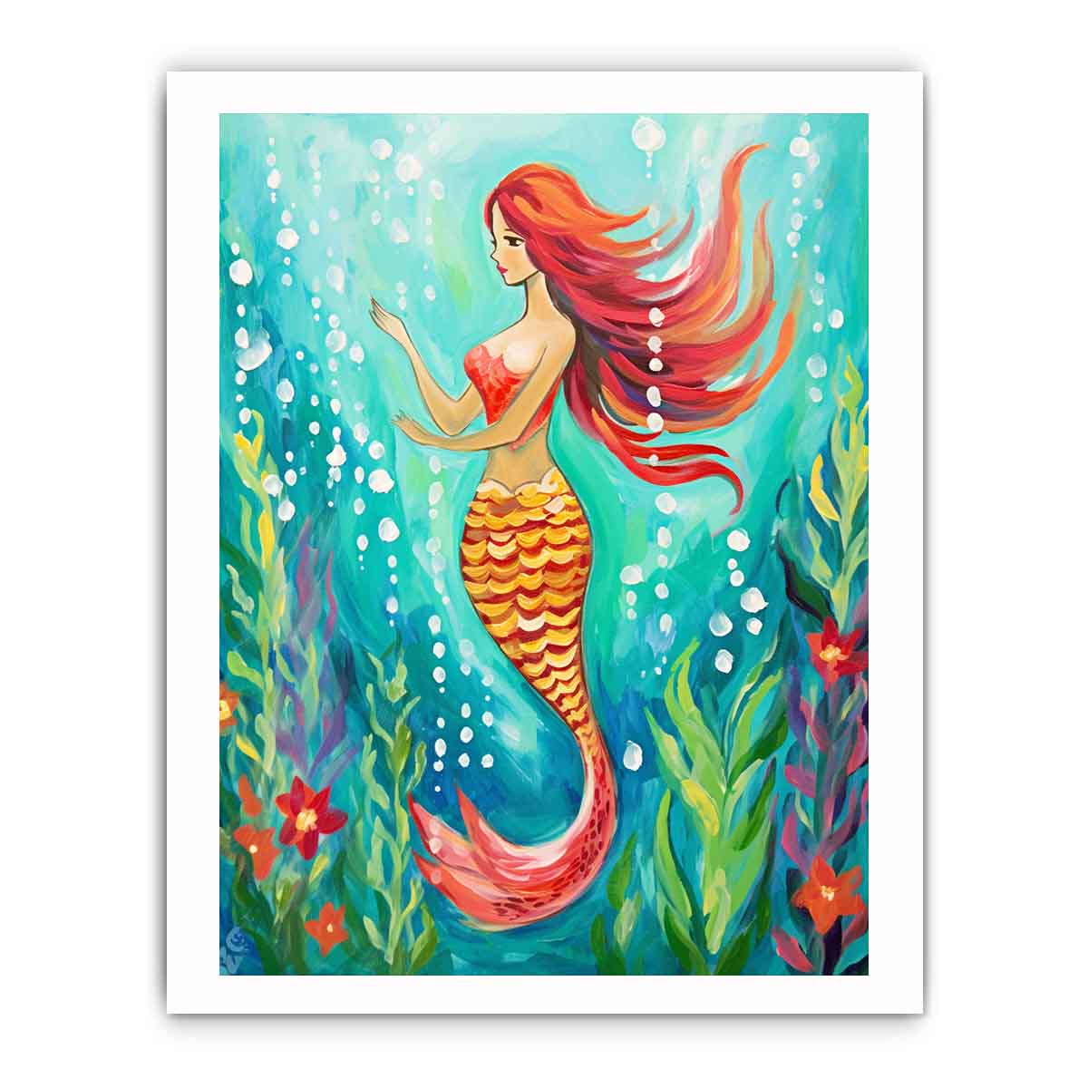 Underwater Mermaid  Canvas Painting  Print-7