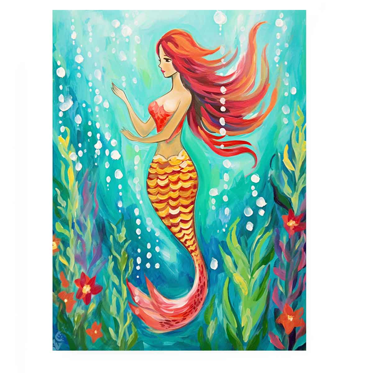 Underwater Mermaid  Canvas Painting  Print-0