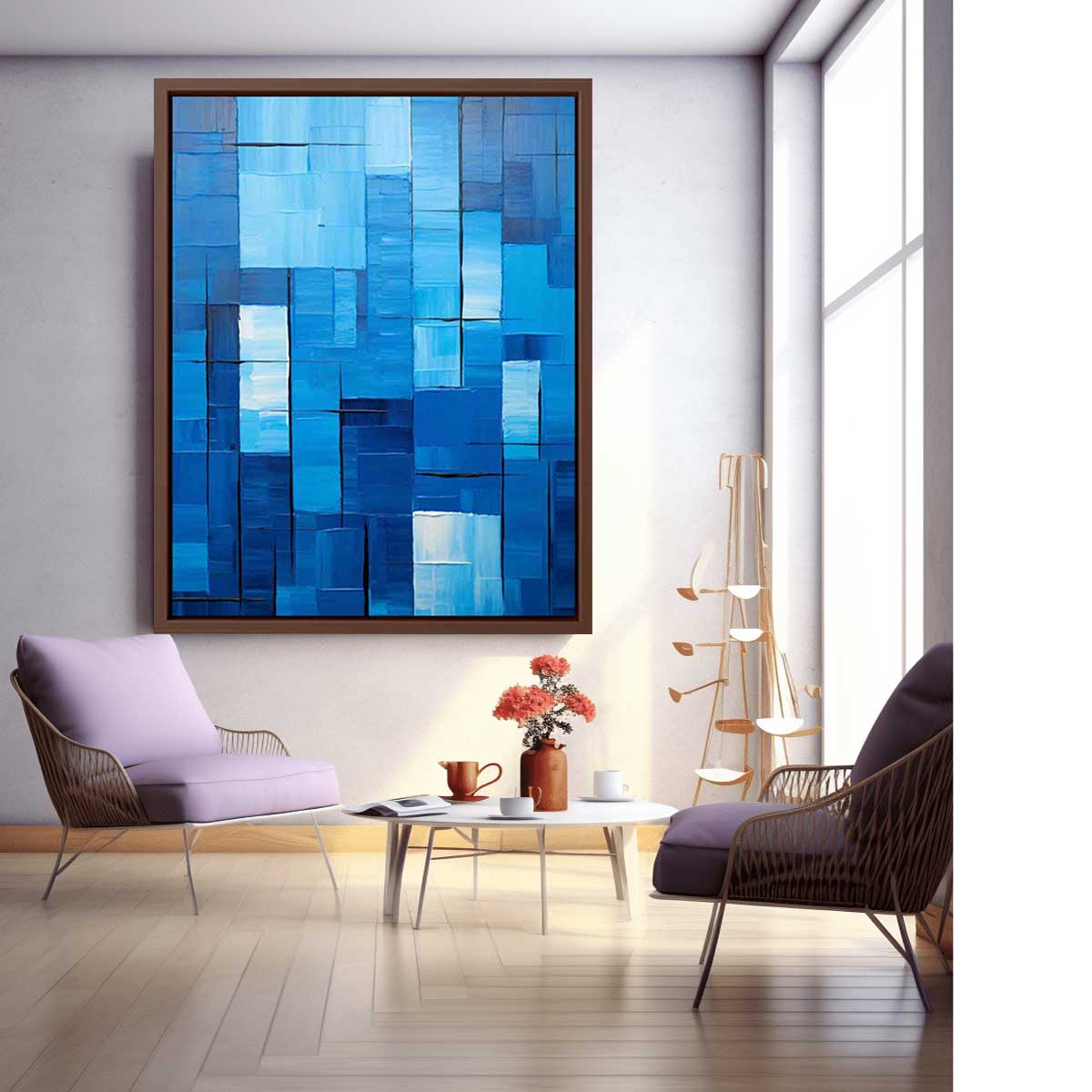 High End Modern Blue Art  Canvas painting  Print-1