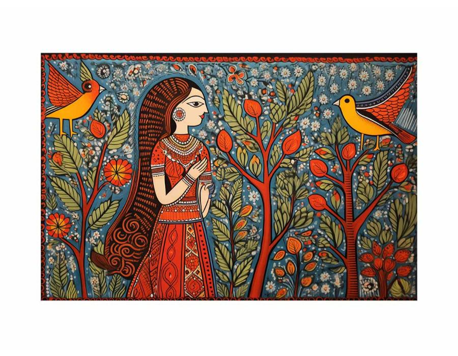 Madhubani Brids  Canvas Art Print-0