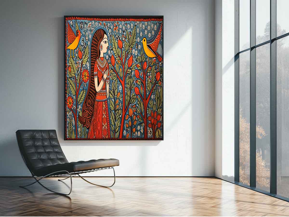 Madhubani Brids  Canvas Art Print-1