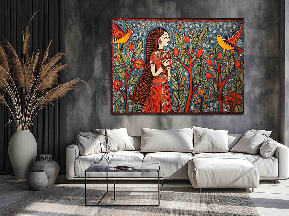 Madhubani Brids  Canvas Art Print-2
