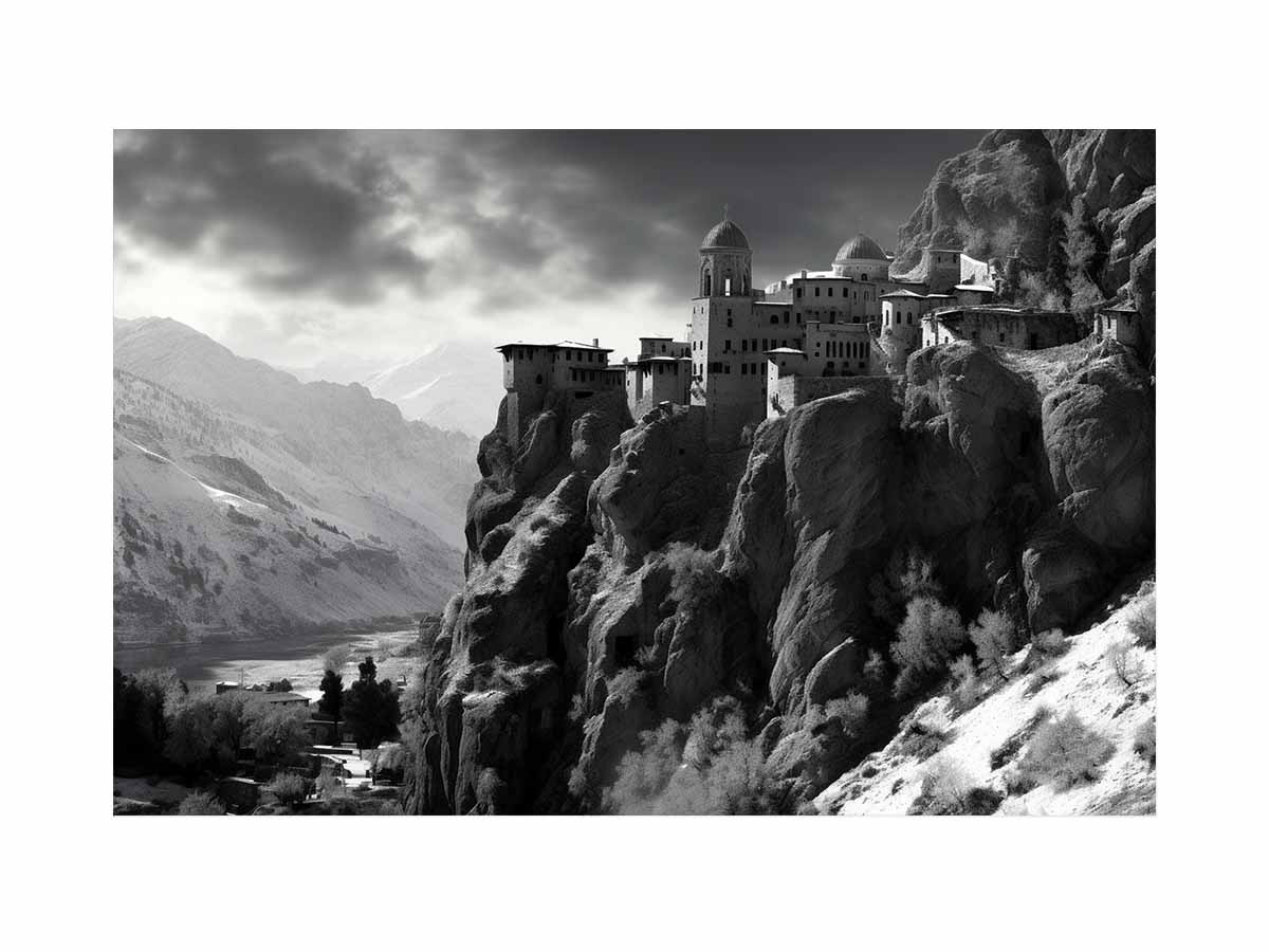 Meteoron Monast Grey Art Photography  Canvas Art Print-0