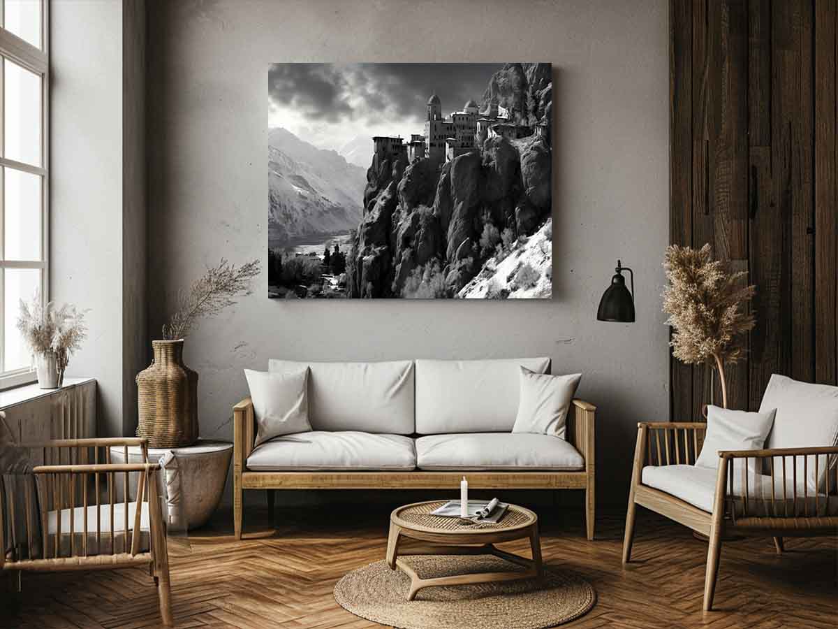 Meteoron Monast Grey Art Photography  Canvas Art Print-1