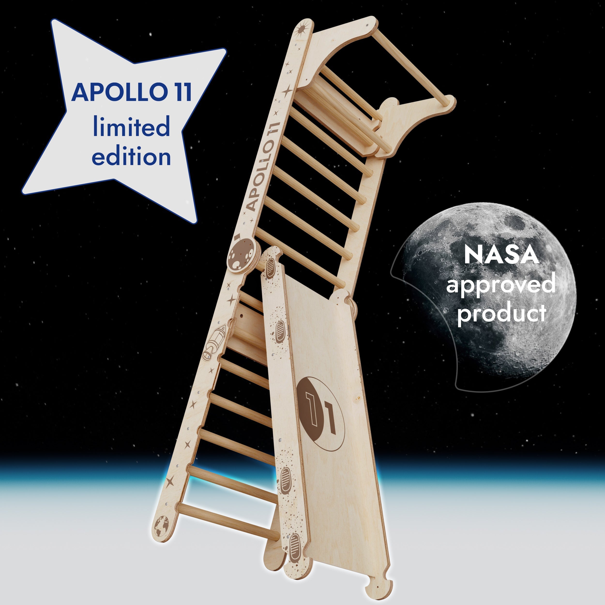 Apollo Swedish Wall / Climbing ladder for Little Austronauts + Moon swing Set + Slide Board-3