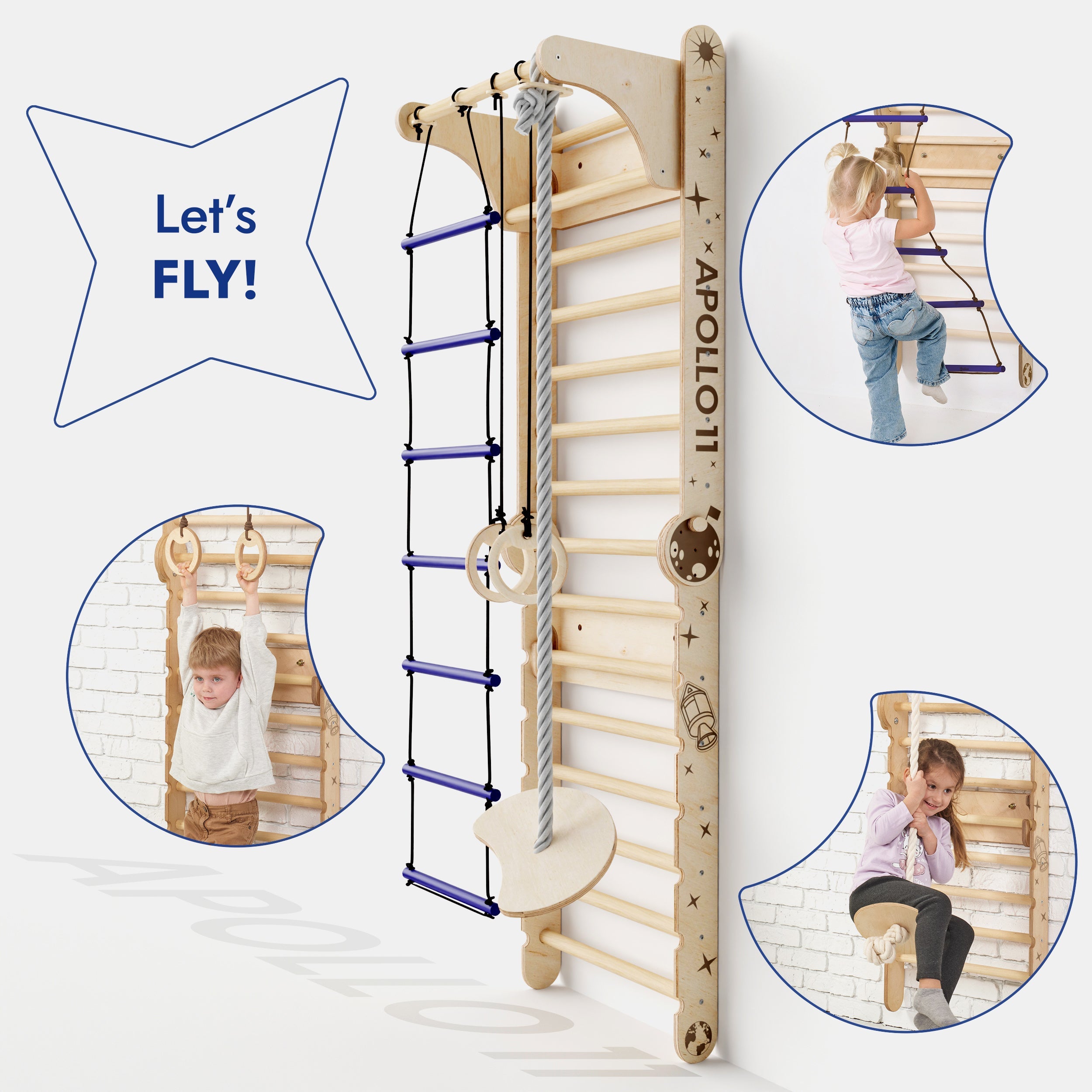 Apollo Swedish Wall / Climbing ladder for Little Austronauts + Moon swing Set + Slide Board-1