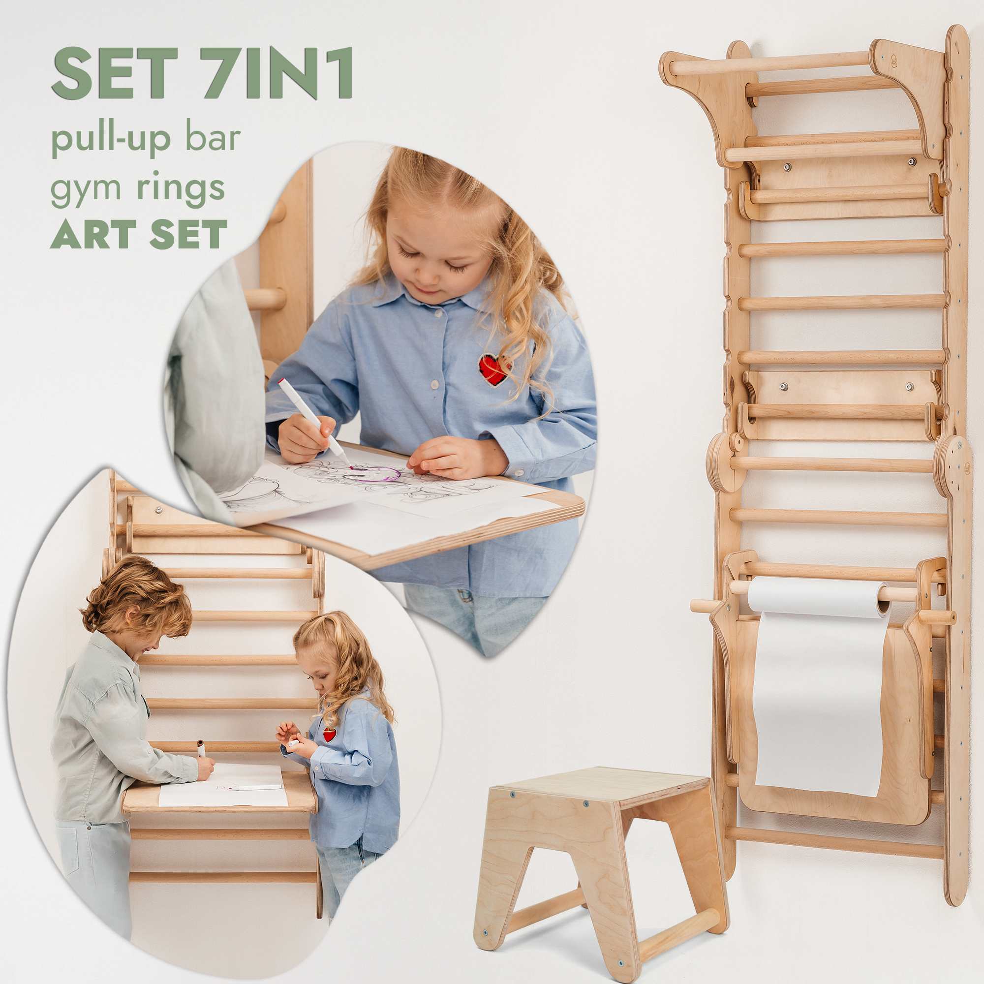 5in1 Swedish Ladder for Kids – Transforms into Pikler Triangle, Slide, Swing & Art Add-on-2