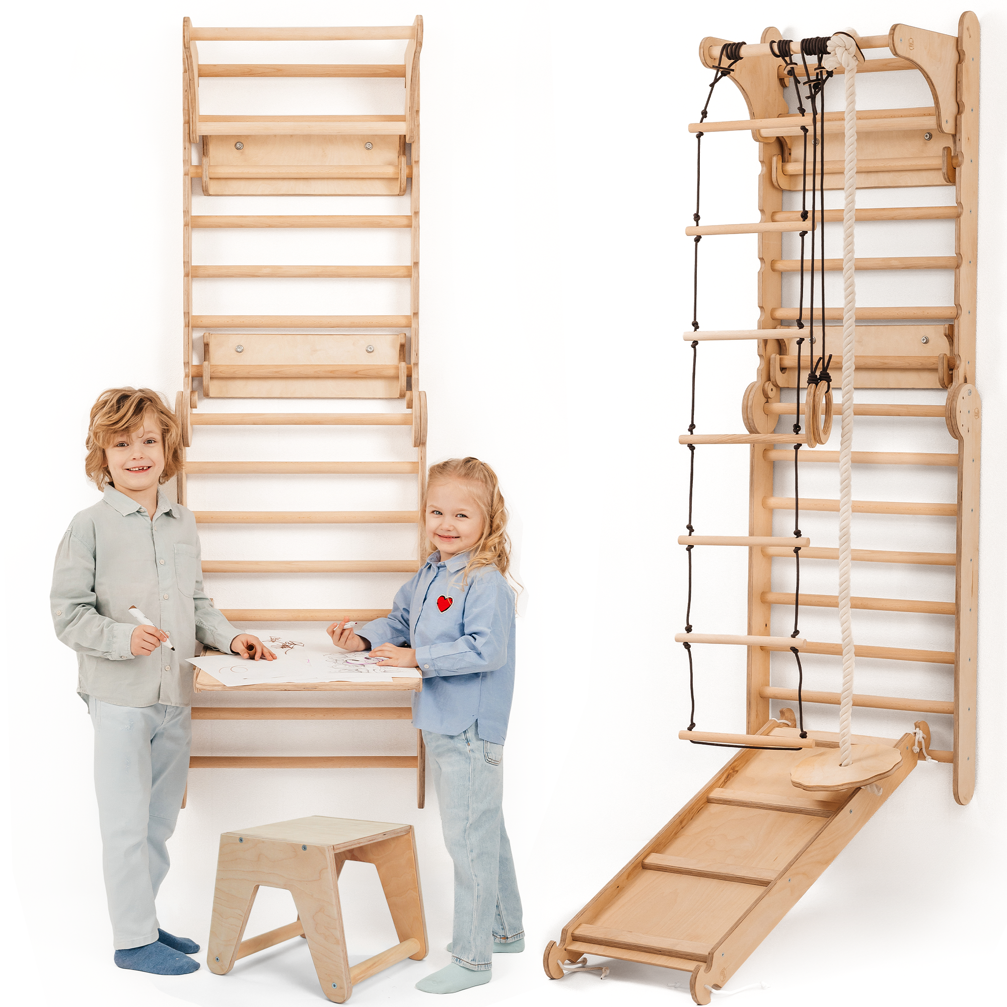 5in1 Swedish Ladder for Kids – Transforms into Pikler Triangle, Slide, Swing & Art Add-on-0