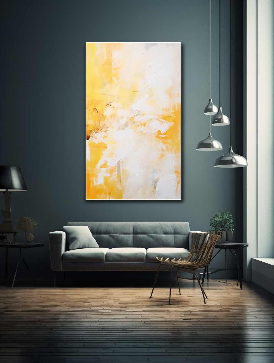 White Yellow Abstract Painting Canvas Art Print-1