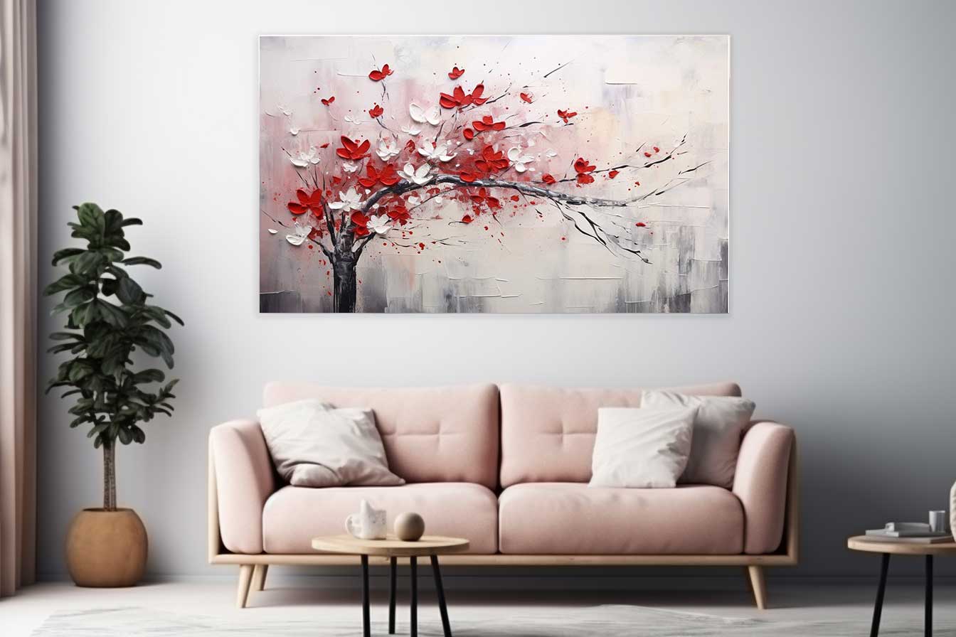 Red White Art Painting Canvas Art Print-1