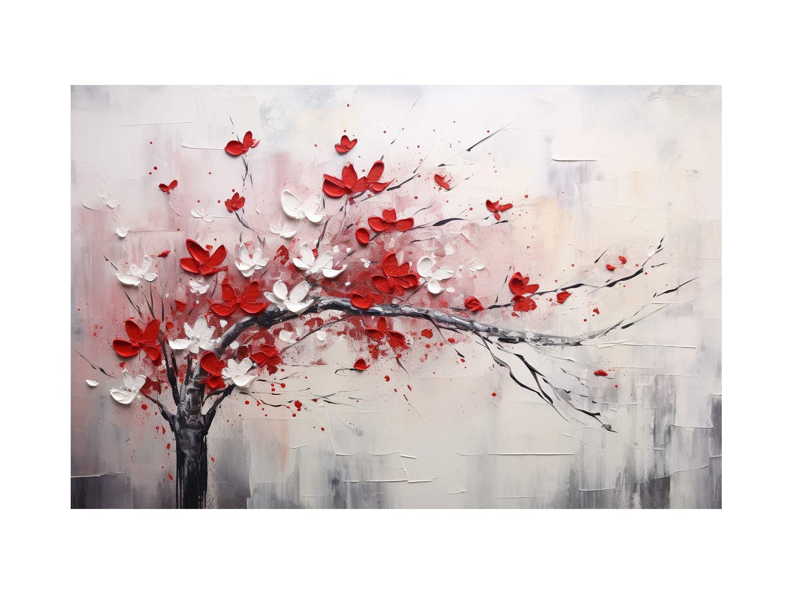 Red White Art Painting Canvas Art Print-0