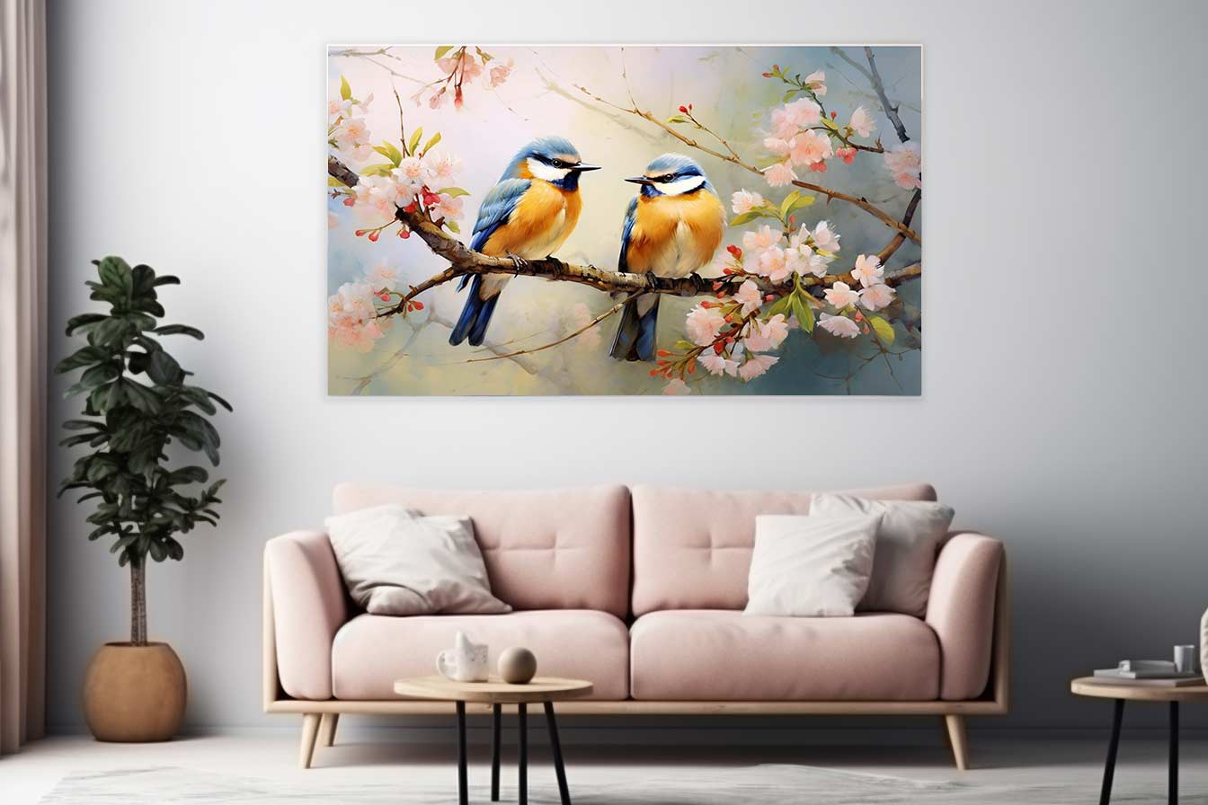 Bird Branches Art Painting Canvas Art Print-1