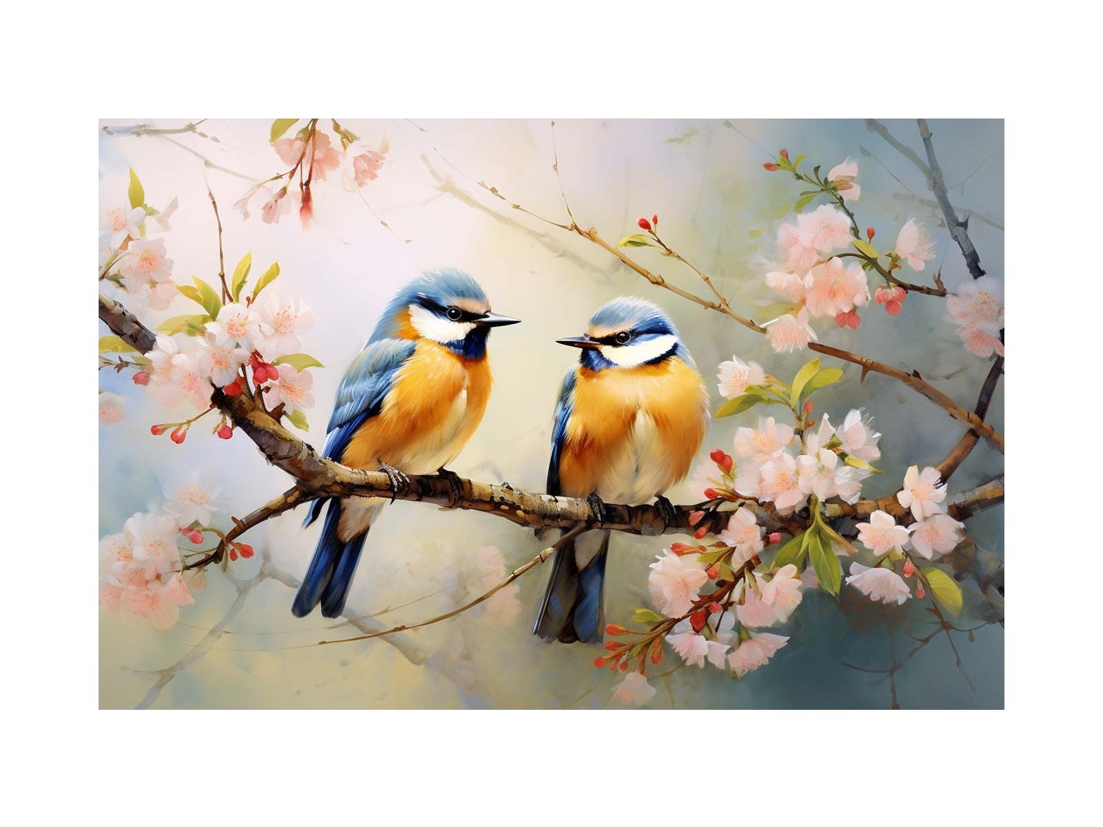 Bird Branches Art Painting Canvas Art Print-0