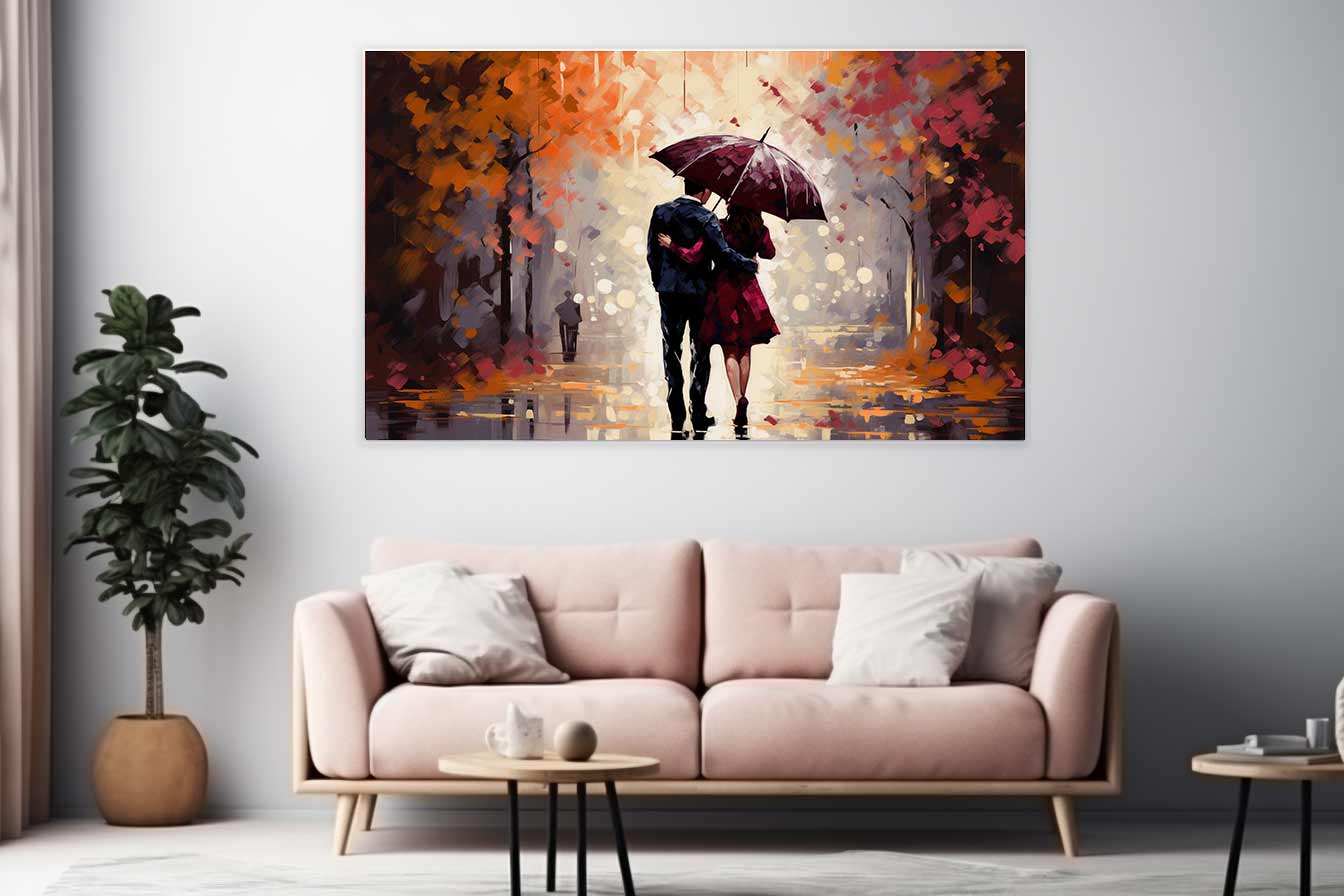 Couple Umbrella Art Painting Canvas Art Print-1