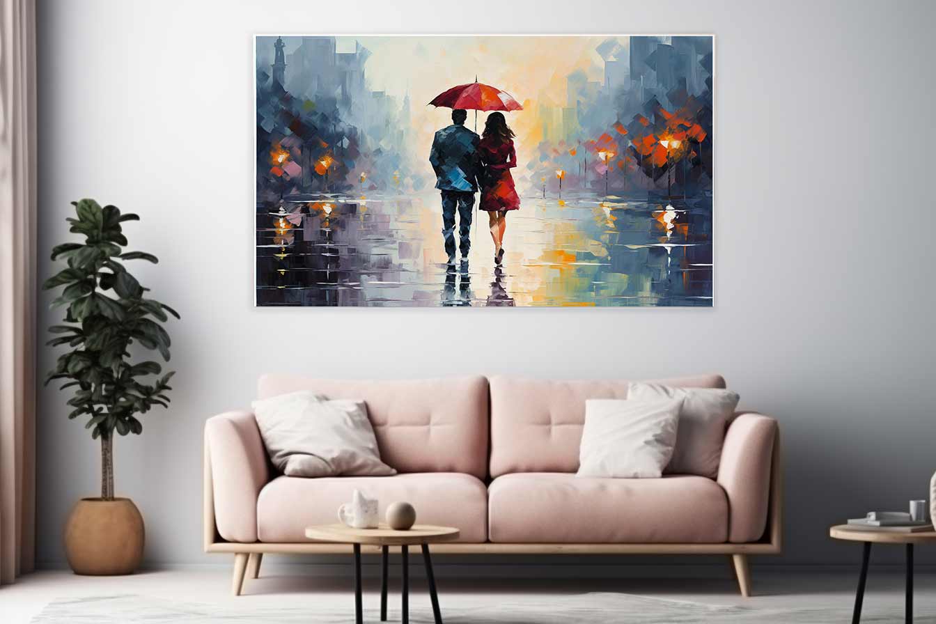 Man Woman Umbrella Art Painting Canvas Art Print-1