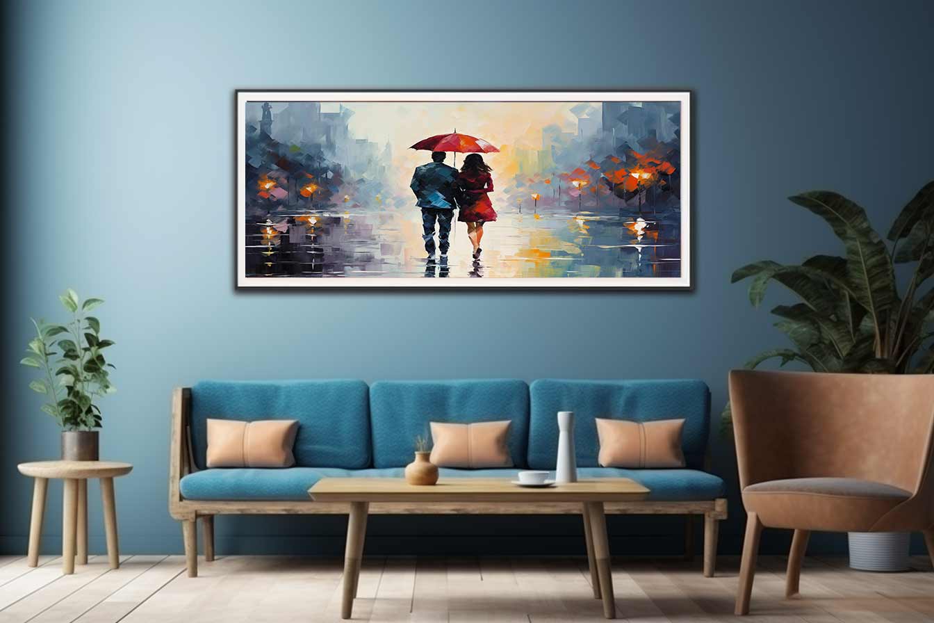 Man Woman Umbrella Art Painting Canvas Art Print-2