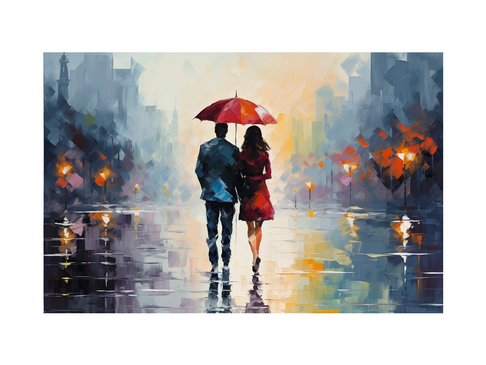 Man Woman Umbrella Art Painting Canvas Art Print-0